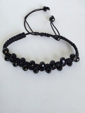 Handmade Black Crystal Macrame Bracelet Adjustable Boho Minimalist